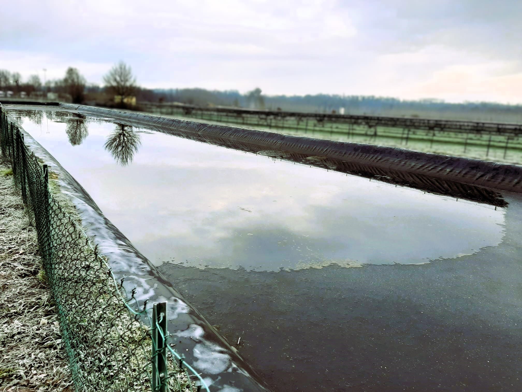bassin de rétention pollué par hydrocarbures